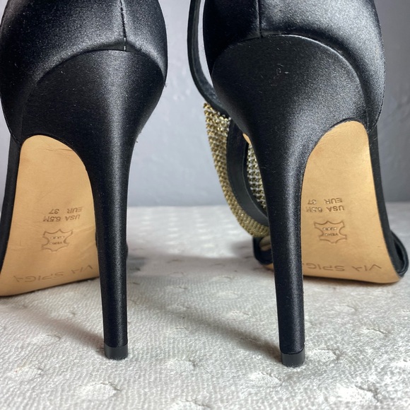 Via Spiga Timone Sandal Heel | Black/Gold Mesh Detail - Picture 11 of 16